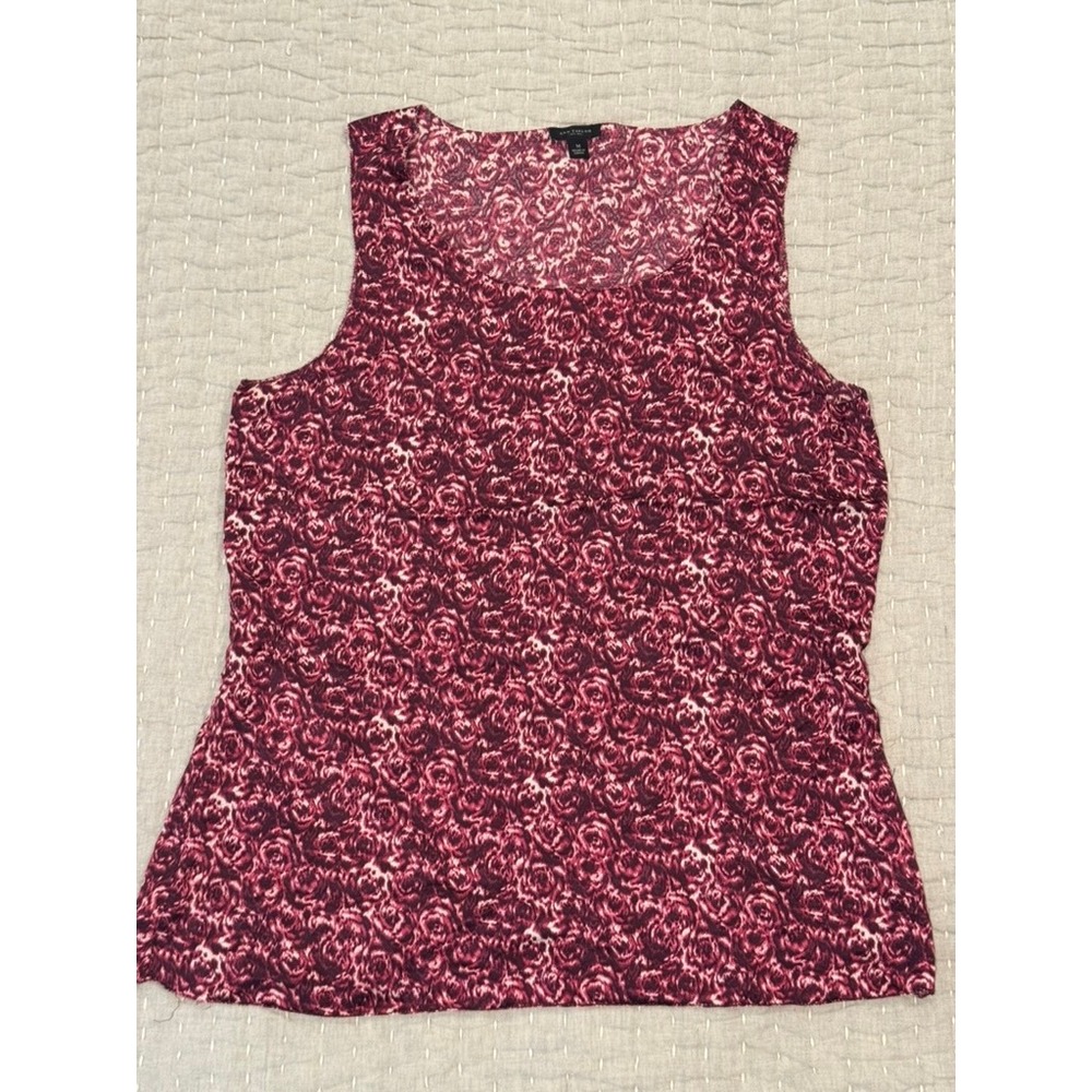 Ann Taylor Silk Tank Top M Pink Rose Floral Sleeveless Blouse Romantic Office